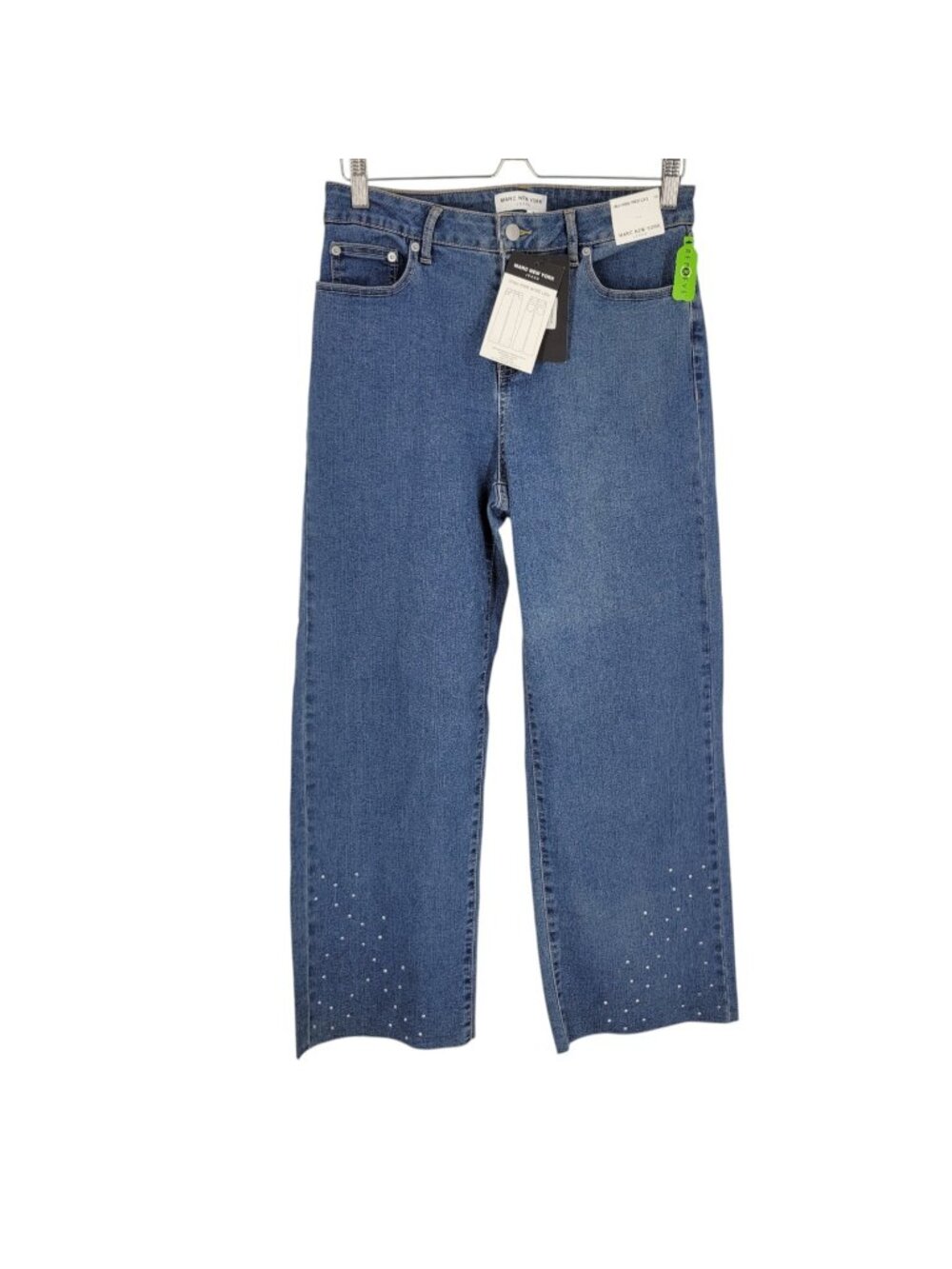 Marc New York 10 High Rise Wide Leg Jeans Blue Rhinestone Embellished NWT Y2K
